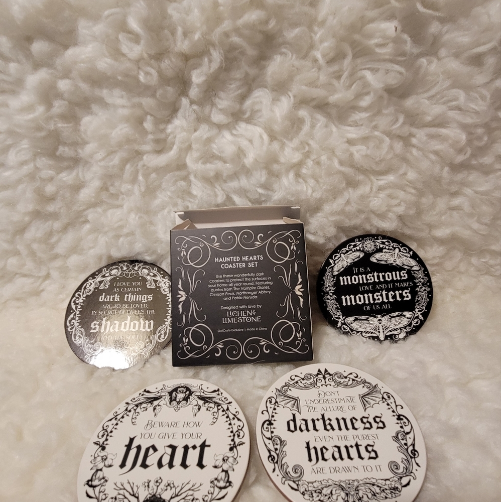 Owl Crate Coaster Set Haunted Hearts